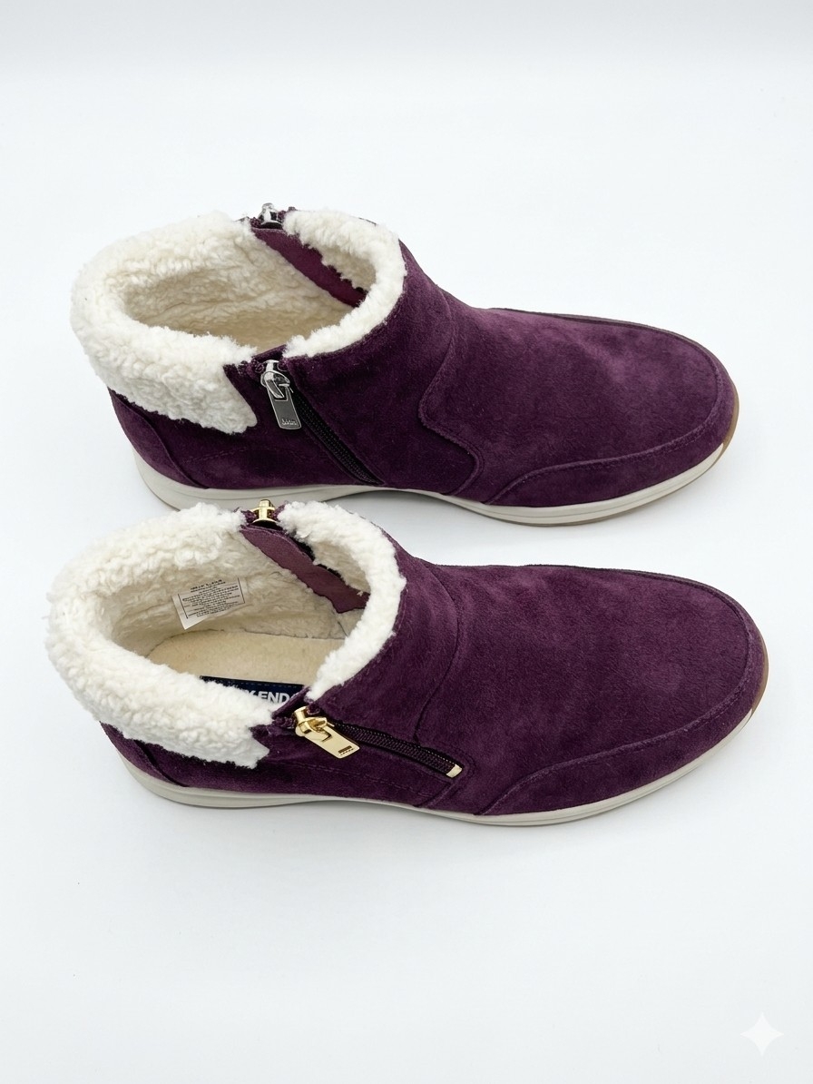 Women's Suede Sherpa-Lined Ankle Boots - Plum